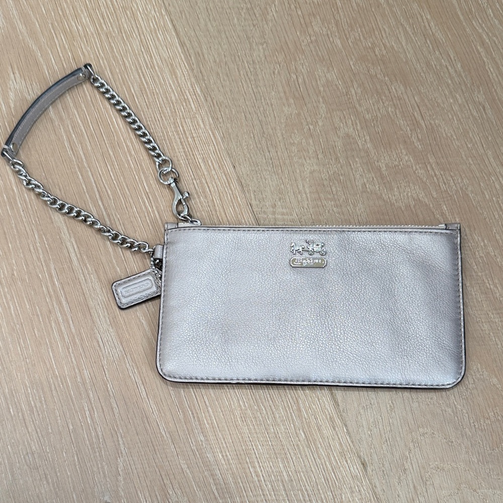Coach Metallic Taupe/Silver Wristlet with Chain